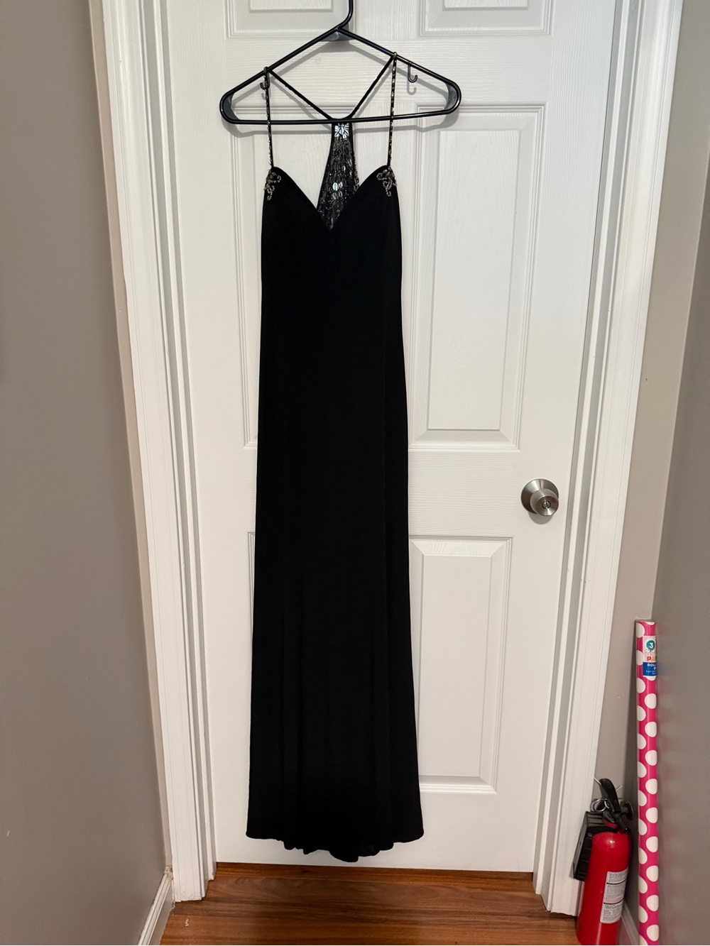 Cache Black Maxi Slip Dress with Lace Yoke